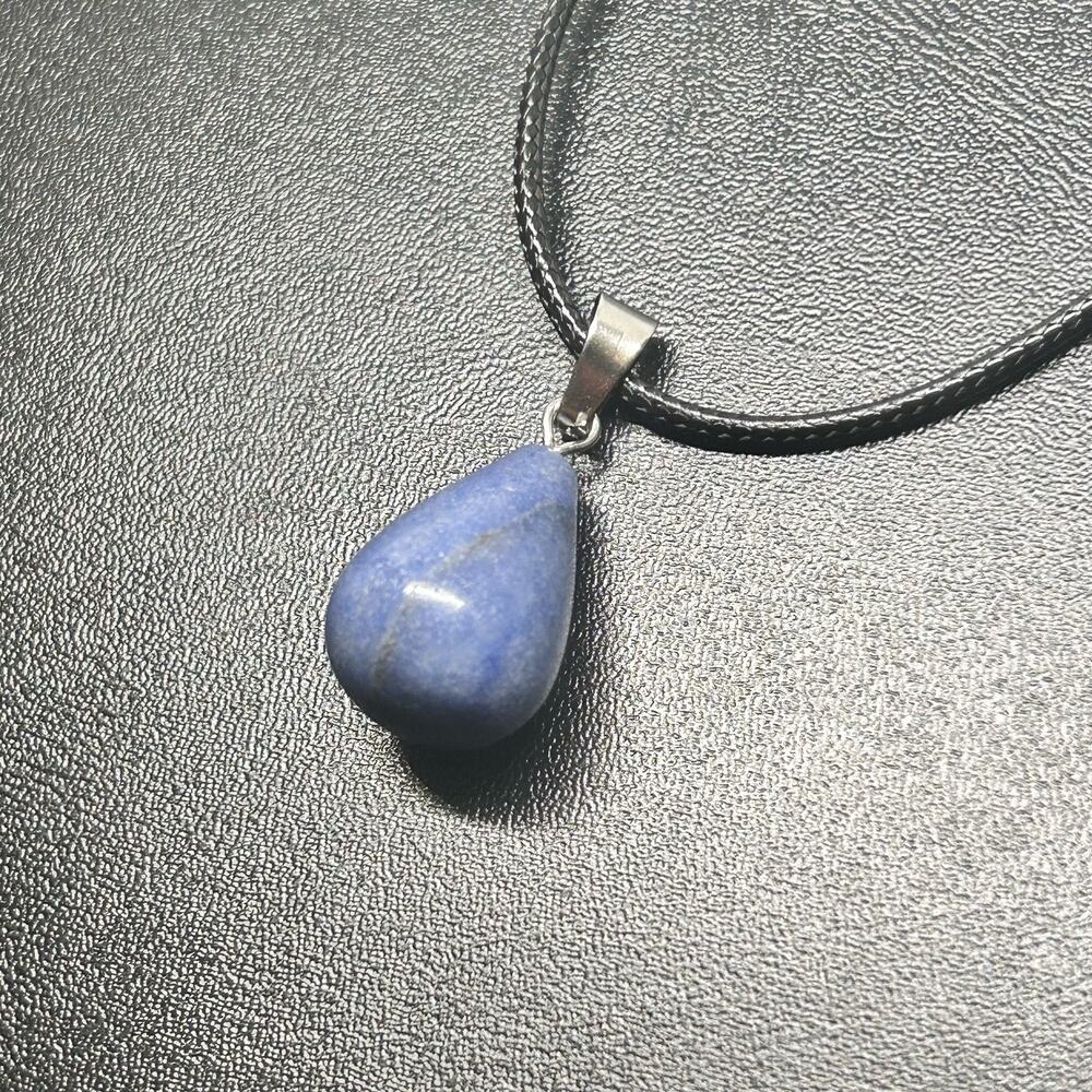 Blue Teardrop Gemstone Necklace, Dumorturite Sodalite Stone Charm New! - Picture 2 of 5